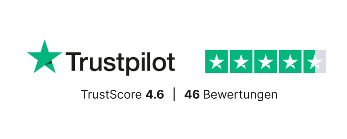 Podigee's Trustpilot Bewertung: 4,6 von 5 Sternen basierend auf Kundenrezensionen